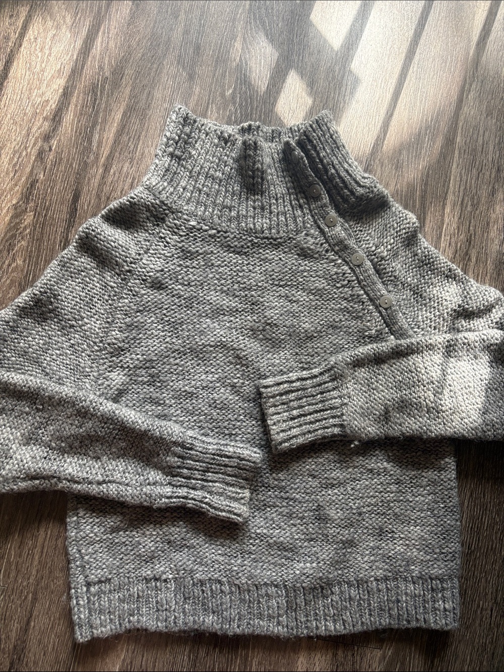 VS Gray Button-Shoulder Wool Sweater